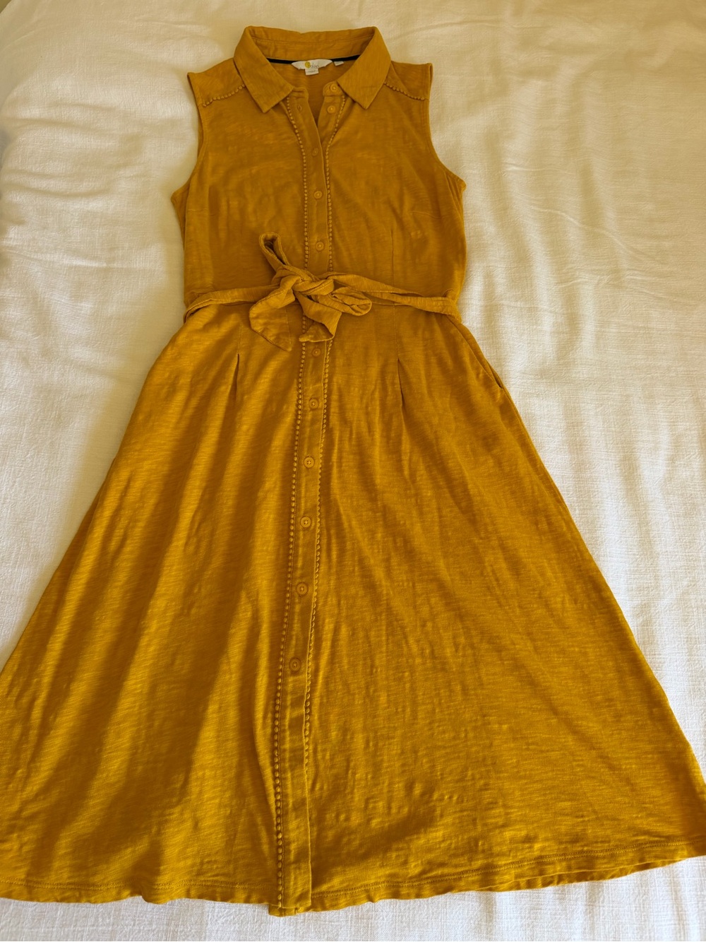 Boden Rhoda Trim Jersey Mustard Yellow Midi Dress - Picture 3 of 10